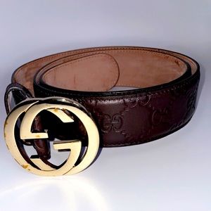 Ladies Dark Brown Gucci GG Buckle Belt